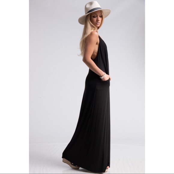 🌺🆕5⭐️MUST HAVE Jersey TStrap Black Maxi Dress - Picture 2 of 5